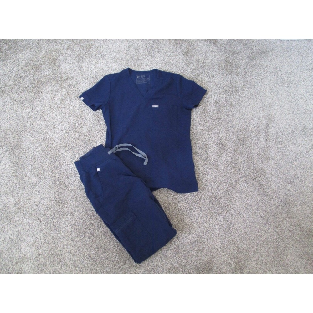 FIGS Technical Collection Scrub Set Top & Pants XXS Blue Solid Polyester Blend